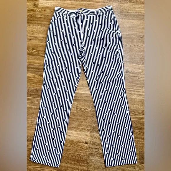 Anthropologie essential slim navy white stripe preppy cotton lightweight pants 8 - Picture 2 of 15